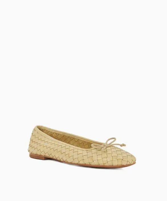 Dune London Ballet Pumps Women Heat Lemon Woven Leather Bow Detail Ballet Pumps Yellow