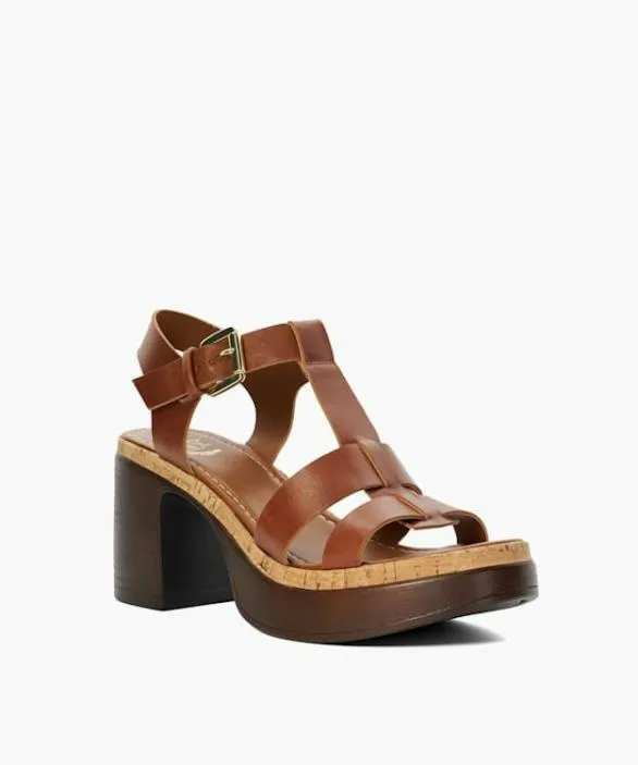 Dune London Block Heeled Sandals Women Jungle Tan Stacked Platform Heels Brown