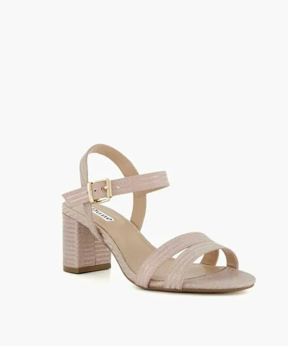 Dune London Block Heeled Sandals Women Merisa Rose Gold WideFit MidBlockHeel Sandals Metallic