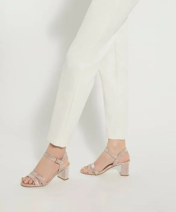 Dune London Block Heeled Sandals Women Merisa Rose Gold WideFit MidBlockHeel Sandals Metallic