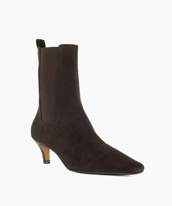 Dune London Brown Boots Women Odele Brown Chiselled Toe Kitten Heel Chelsea Ankle Boots Brown