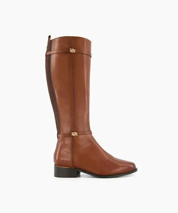 Dune London Brown Boots Women Tap Tan Wide Fit Double Buckle Riding Boots Brown