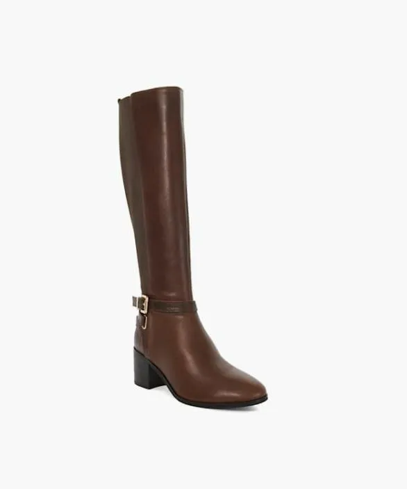 Dune London Brown Boots Women Tilburies Brown Leather Round Toe Riding Boots Brown