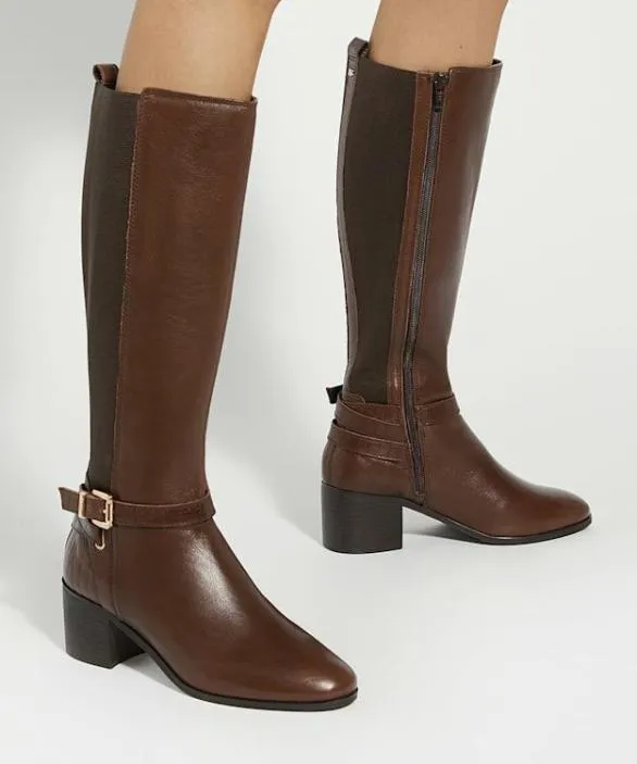 Dune London Brown Boots Women Tilburies Brown Leather Round Toe Riding Boots Brown