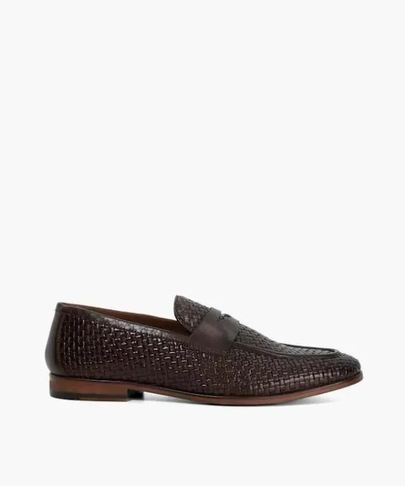 Dune London Brown Shoes Men Beliay Brown Woven Leather Loafers Brown