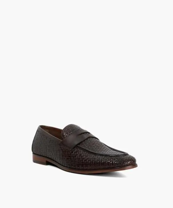 Dune London Brown Shoes Men Beliay Brown Woven Leather Loafers Brown