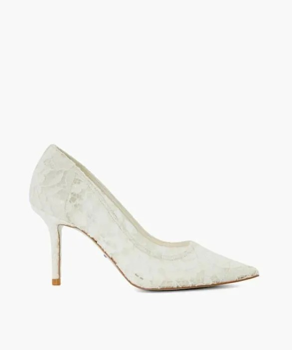 Dune London Court Shoes Women Adoring Ivory Floral Lace Wedding Shoes White
