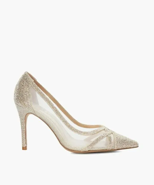 Dune London Court Shoes Women Bridged Gold Signature Court With Sheer Mesh Panels Metallic Dune London Court Shoes Women Bridged Gold Signature Court With Sheer Mesh Panels Metallic