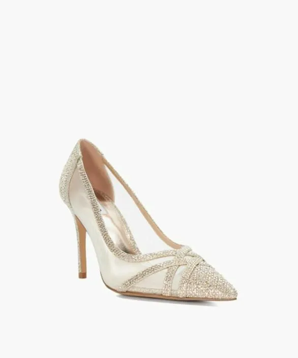 Dune London Court Shoes Women Bridged Gold Signature Court With Sheer Mesh Panels Metallic