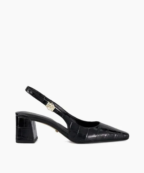 Dune London Court Shoes Women Contact Black Chisel Toe Block Heel Slingback Court Shoes Black