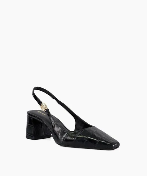 Dune London Court Shoes Women Contact Black Chisel Toe Block Heel Slingback Court Shoes Black