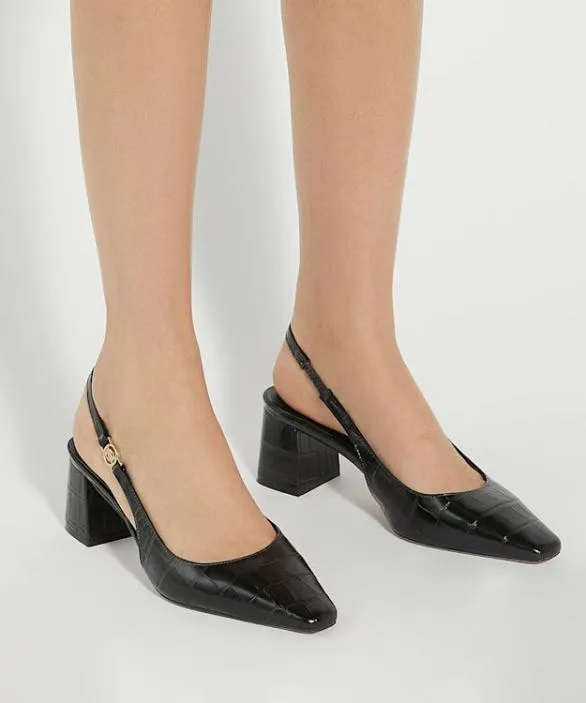 Dune London Court Shoes Women Contact Black Chisel Toe Block Heel Slingback Court Shoes Black