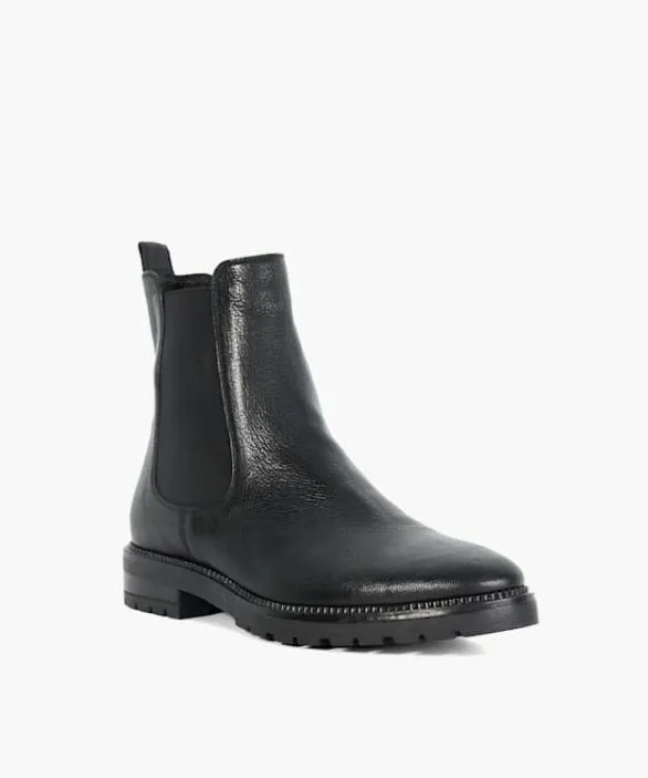 Dune London Flat Boots Women Poema Black Cleated Sole Chelsea Boots Black