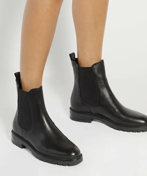 Dune London Flat Boots Women Poema Black Cleated Sole Chelsea Boots Black