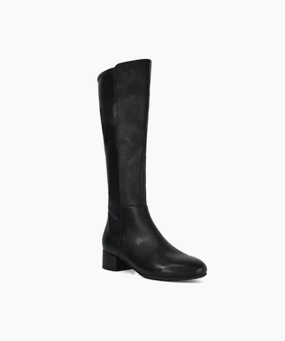 Dune London Flat Boots Women Tayla Black Leather Stretch Leather KneeHigh Boots Black Leather