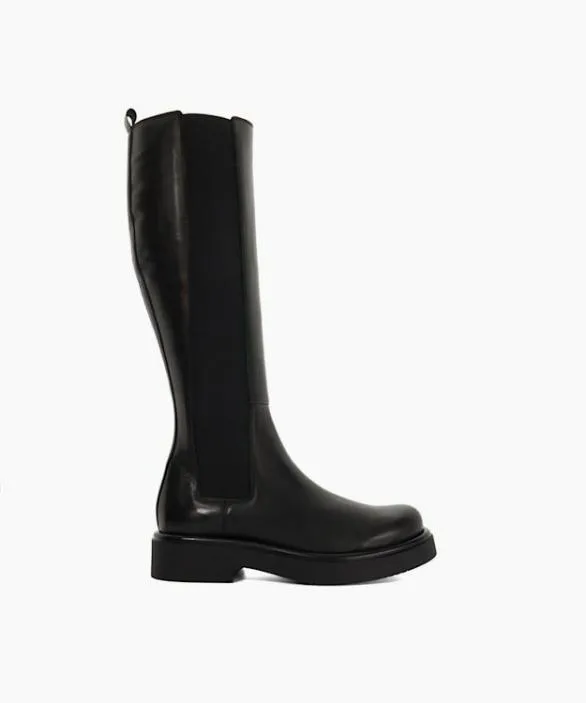 Dune London Flat Boots Women Temmie Black Chunky KneeHigh Boots Black