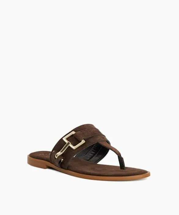 Dune London Flat Sandals Women Lotica Brown Toe Post Sandal With Metal Buckle Brown