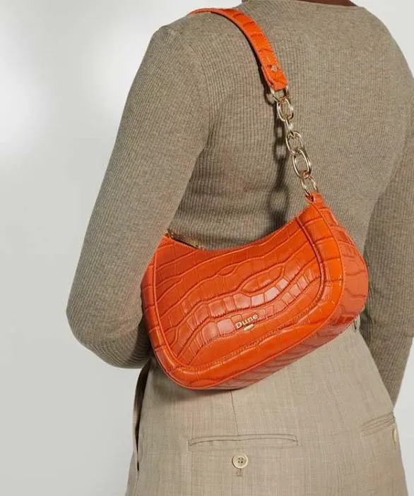 Dune London Handbags Women Direction Orange Asymmetric Chain Detail Shoulder Bag Orange