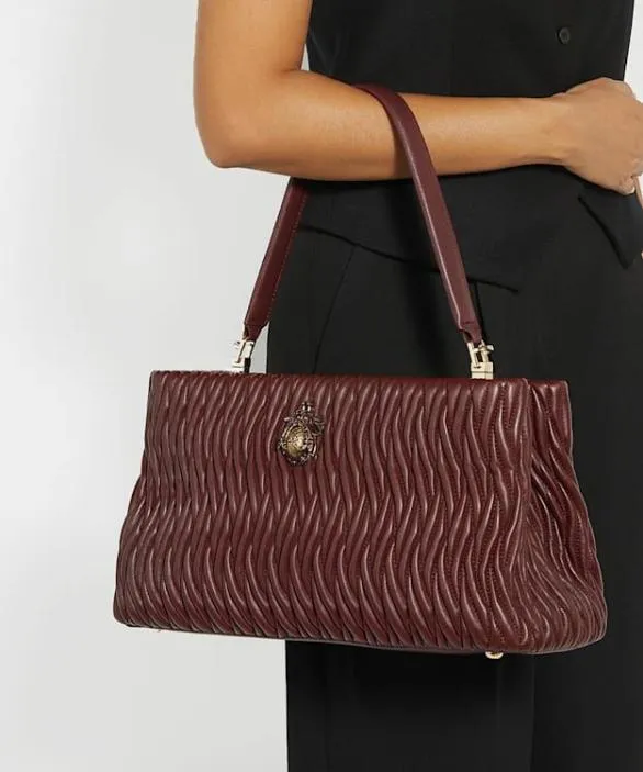 Dune London Leather Bags Women Darla Burgundy Leather Quilted Dune Bug Embellished Shoulder Bag Red