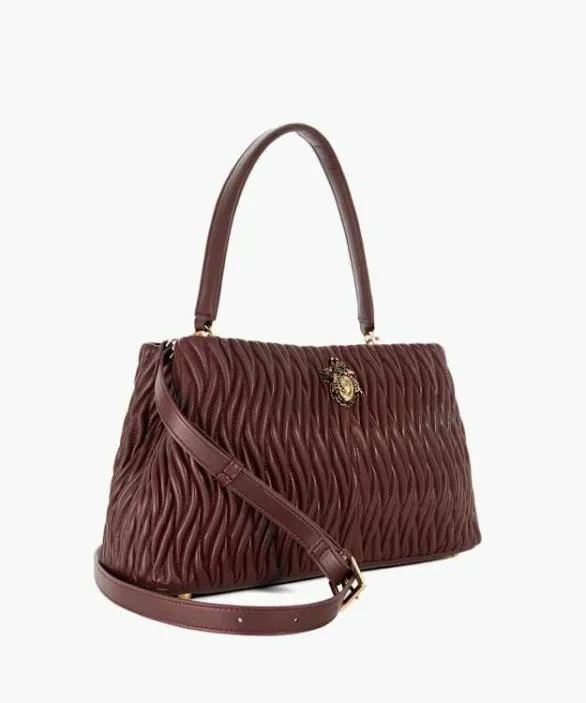 Dune London Leather Bags Women Darla Burgundy Leather Quilted Dune Bug Embellished Shoulder Bag Red