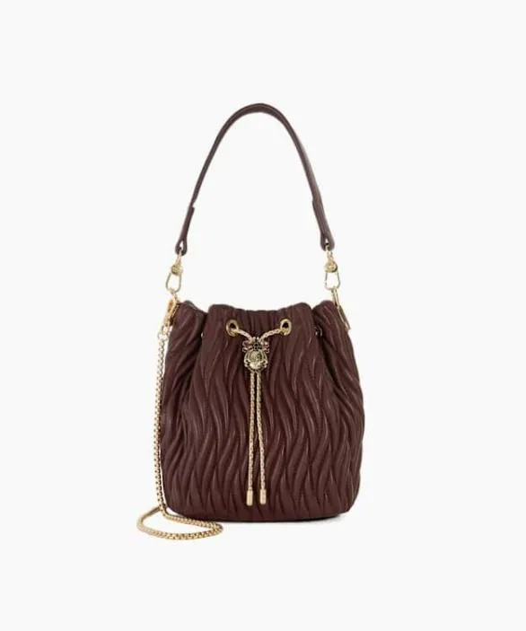 Dune London Leather Bags Women Electrical Burgundy Dune Bug Embellished Bucket Bag Red