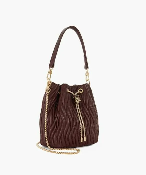 Dune London Leather Bags Women Electrical Burgundy Dune Bug Embellished Bucket Bag Red