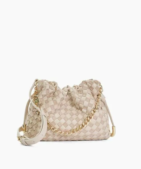Dune London Leather Bags Women Primrose S Ecru Small Drawstring Woven Leather Bag Neutral