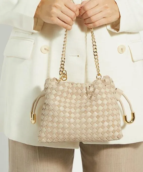 Dune London Leather Bags Women Primrose S Ecru Small Drawstring Woven Leather Bag Neutral