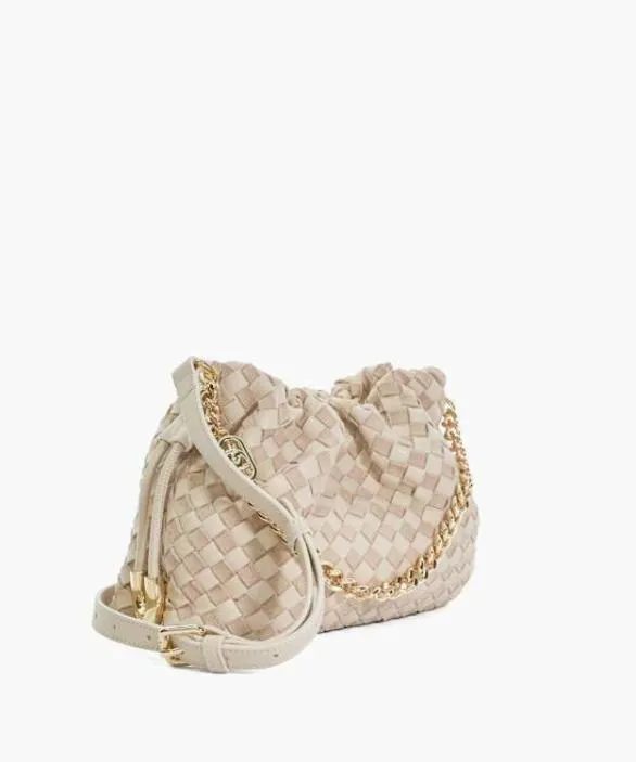 Dune London Leather Bags Women Primrose S Ecru Small Drawstring Woven Leather Bag Neutral