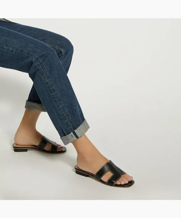 Dune London Loupe Sandals Women Loupe Black Smart Slider Sandals Black Leather