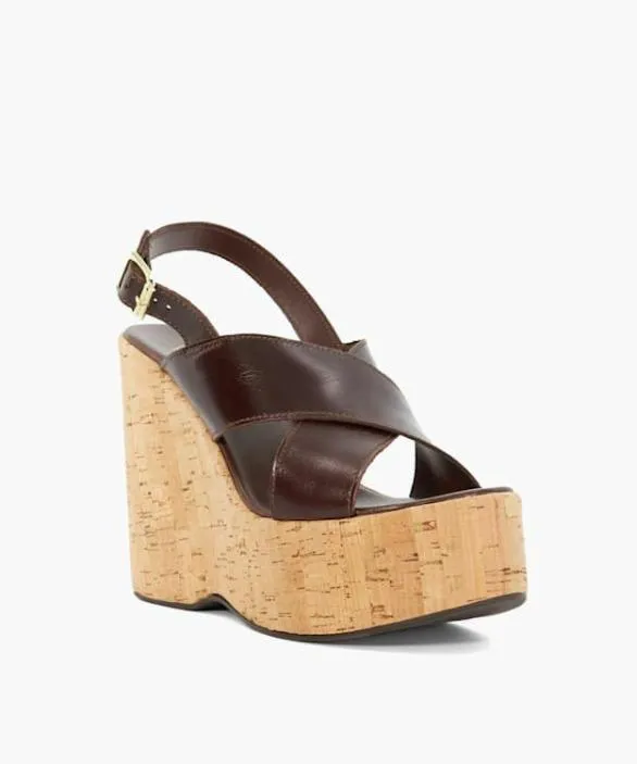 Dune London Platform Sandals Women Kaiden Brown Leather Wedge Heel Sandals Black