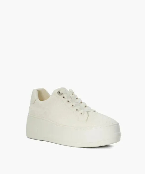 Dune London Wedding Shoes Women Embraced Ivory Lace Detail Platform Trainer White