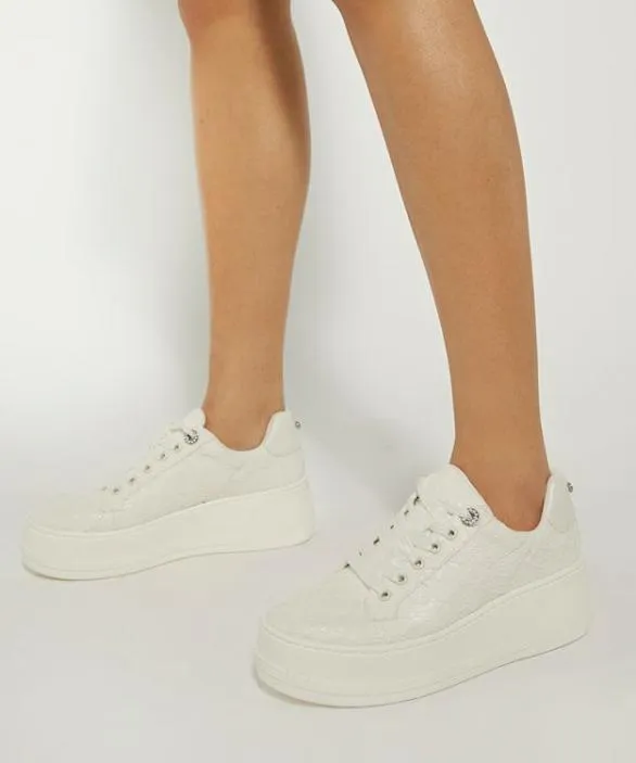 Dune London Wedding Shoes Women Embraced Ivory Lace Detail Platform Trainer White