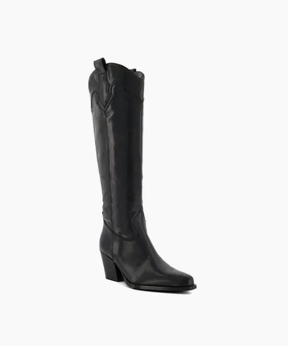 Dune London Western Cowboy Boots Women Tennessee Black Leather KneeHigh Western Boots Black