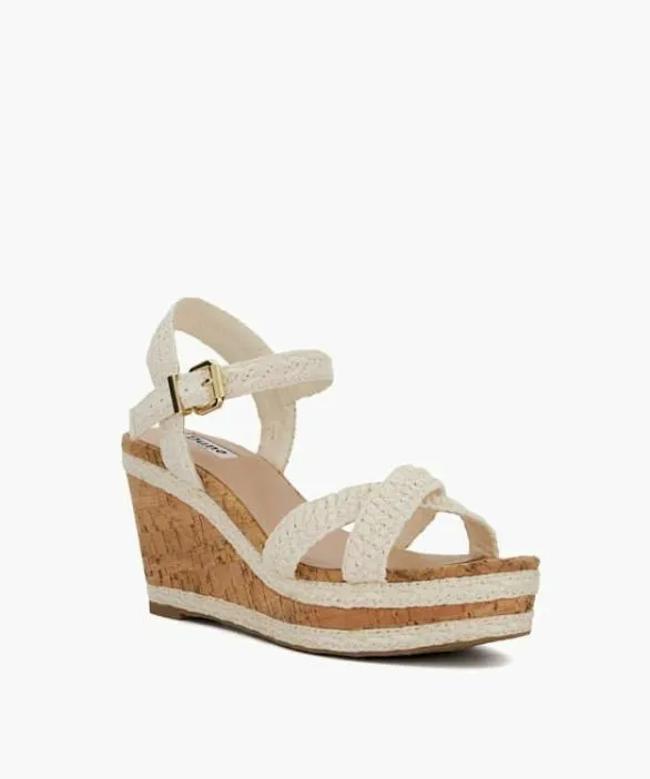 Dune London White Sandals Women Kelisa White Wide Fit WovenStrap Wedge Sandals White