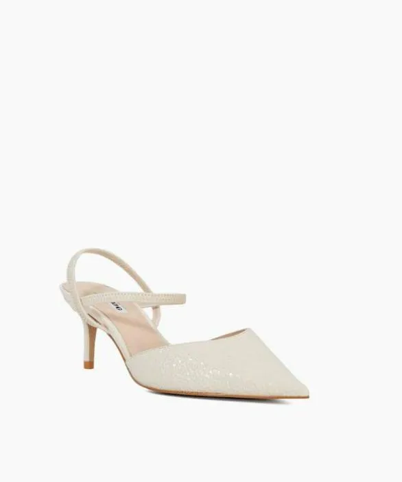 Dune London Wide Fit Shoes Women Classical Ecru Wide Fit Pointed Courts With Elasticated Straps Neutral
