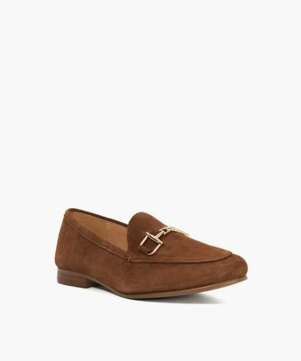 Dune London Wide Fit Shoes Women Glair Tan Wide Fit Almond Toe Buckle Detail Loafers Neutral