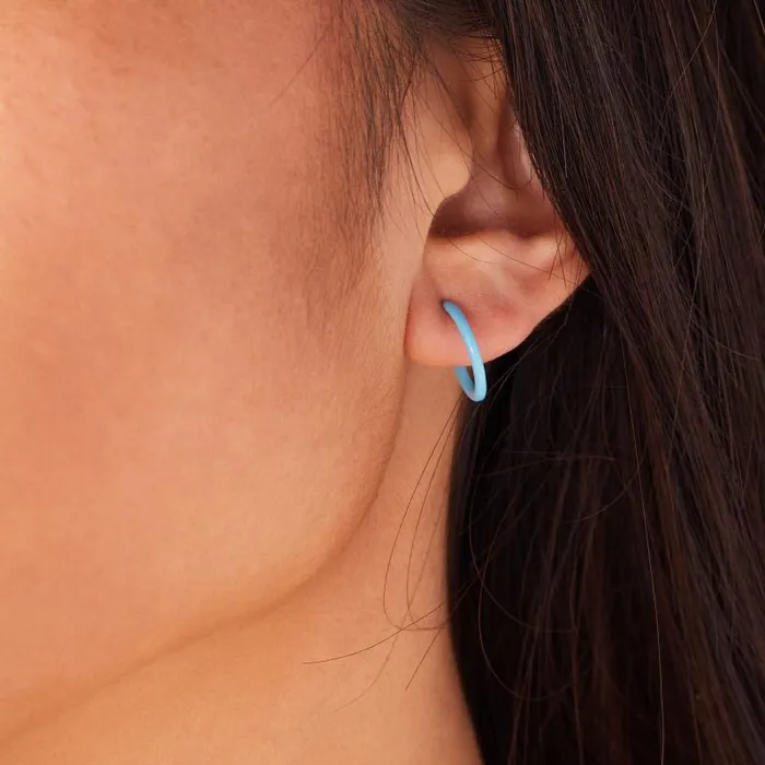 Earrings Women Alex And Ani Huggie Hoop Earrings Ocean Blue Shiny Silver