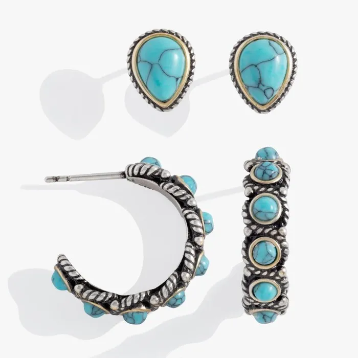 Earrings Women Alex And Ani Turquoise Stud And Hoop Set Two Tone