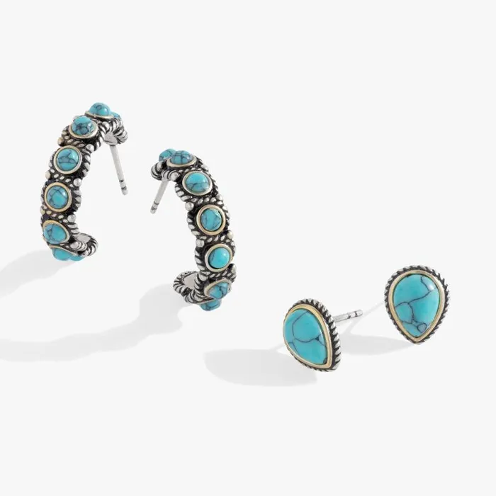 Earrings Women Alex And Ani Turquoise Stud And Hoop Set Two Tone