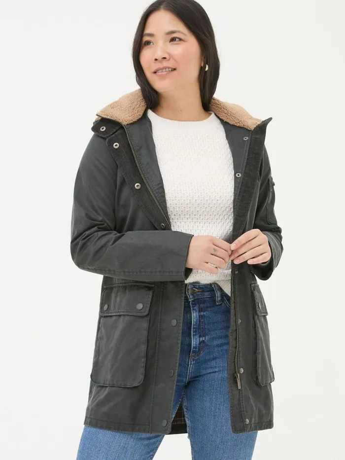 Fat Face Coats and Jackets Cheshire Washed Black Longline Coat 8211 Women