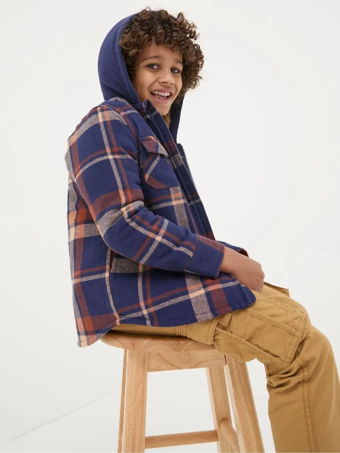 Fat Face Coats and Jackets Navy Blue Check Shacket 8211 Kids