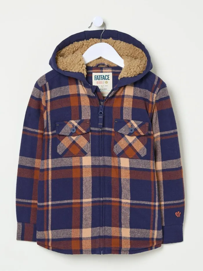 Fat Face Coats and Jackets Navy Blue Check Shacket 8211 Kids