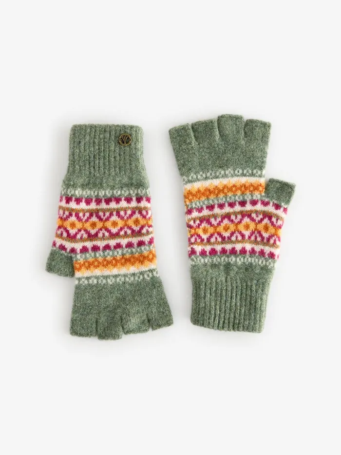 Fat Face Gloves Green Lambswool Fairisle Fingerless Gloves 8211 Women
