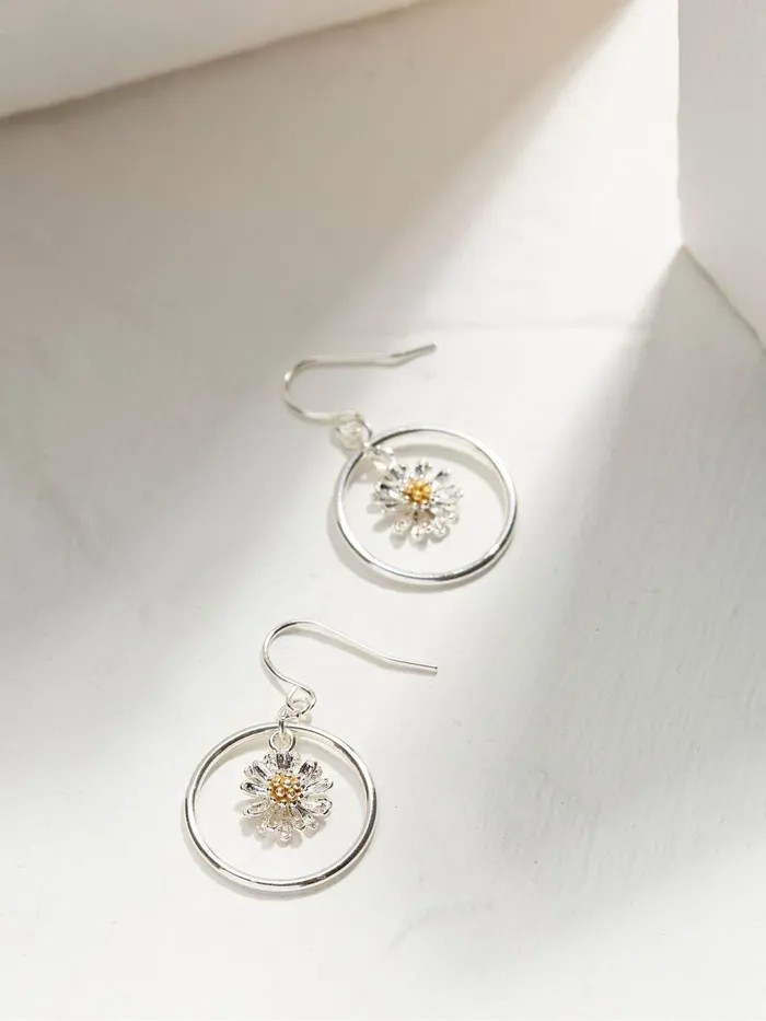 Fat Face Jewellery Daisy Silver Tone Drop Earrings 8211 Women