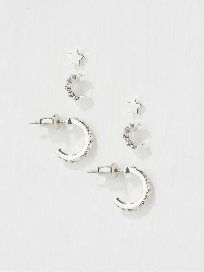 Fat Face Jewellery Silver Star Moon Multi Pack Earrings 8211 Women