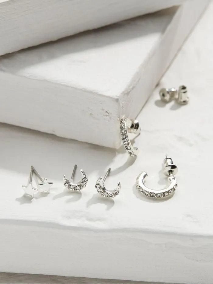 Fat Face Jewellery Silver Star Moon Multi Pack Earrings 8211 Women