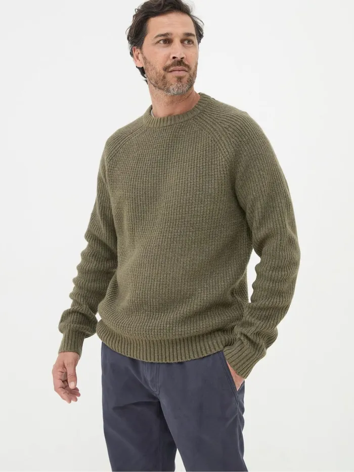 Fat Face Knitwear Calder Khaki Green Crew Neck Jumper 8211 Men