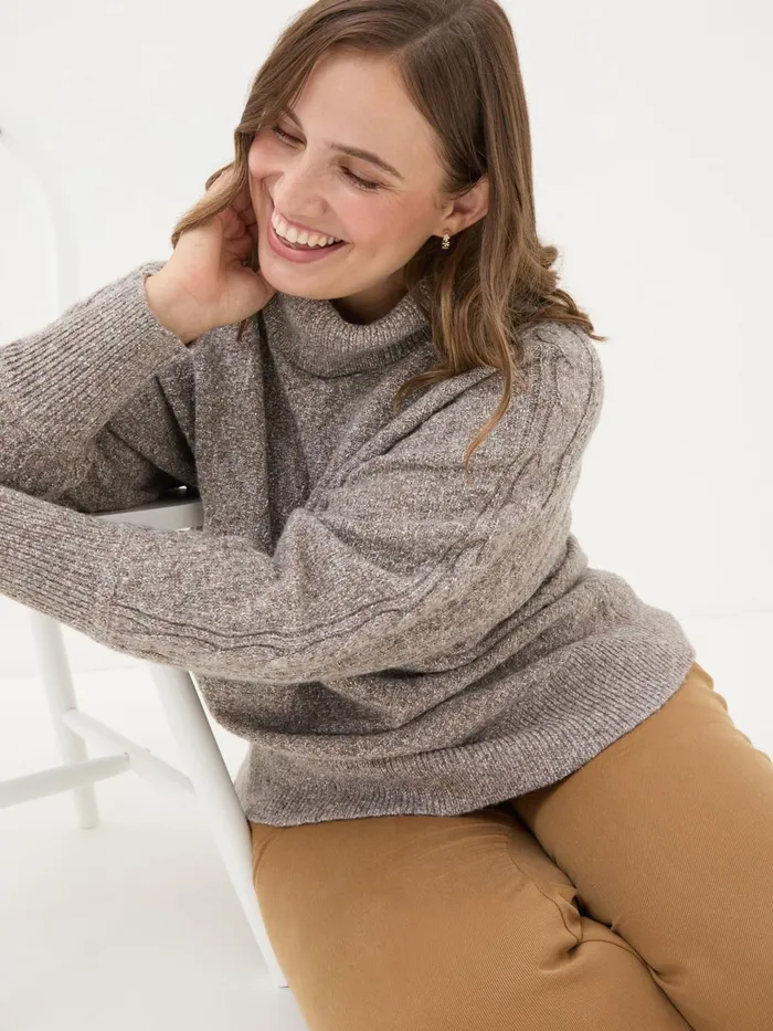 Fat Face Knitwear Light Brown Amara Roll Neck Knitted Jumper 8211 Women