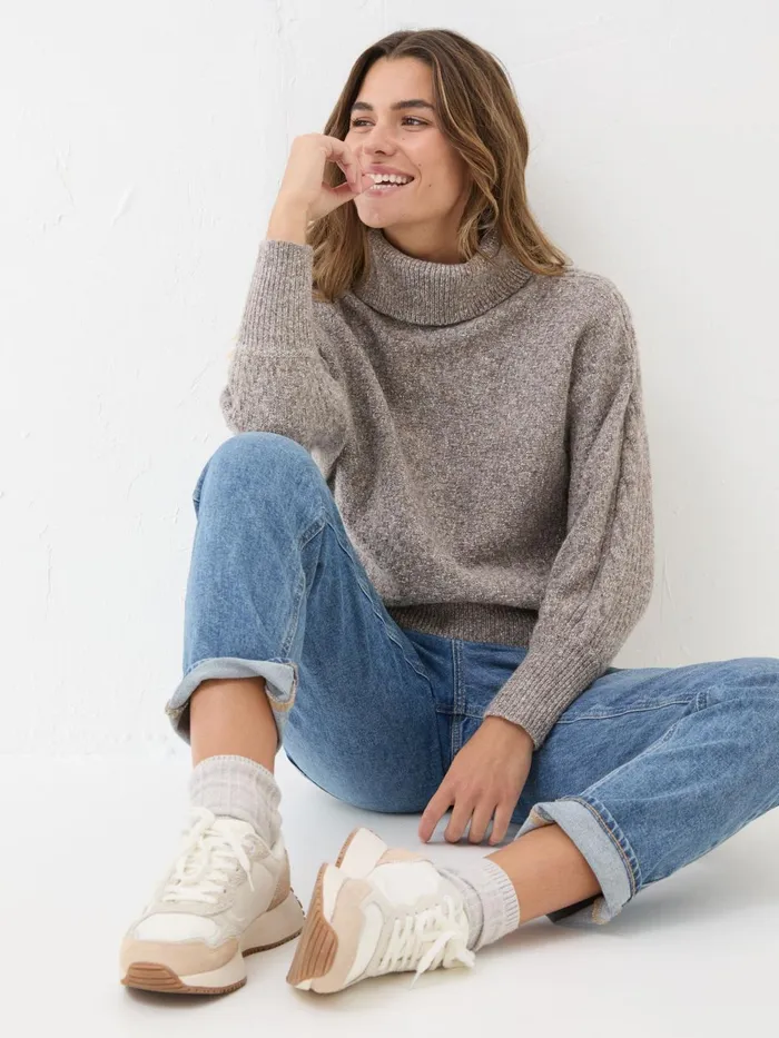 Fat Face Knitwear Light Brown Amara Roll Neck Knitted Jumper 8211 Women